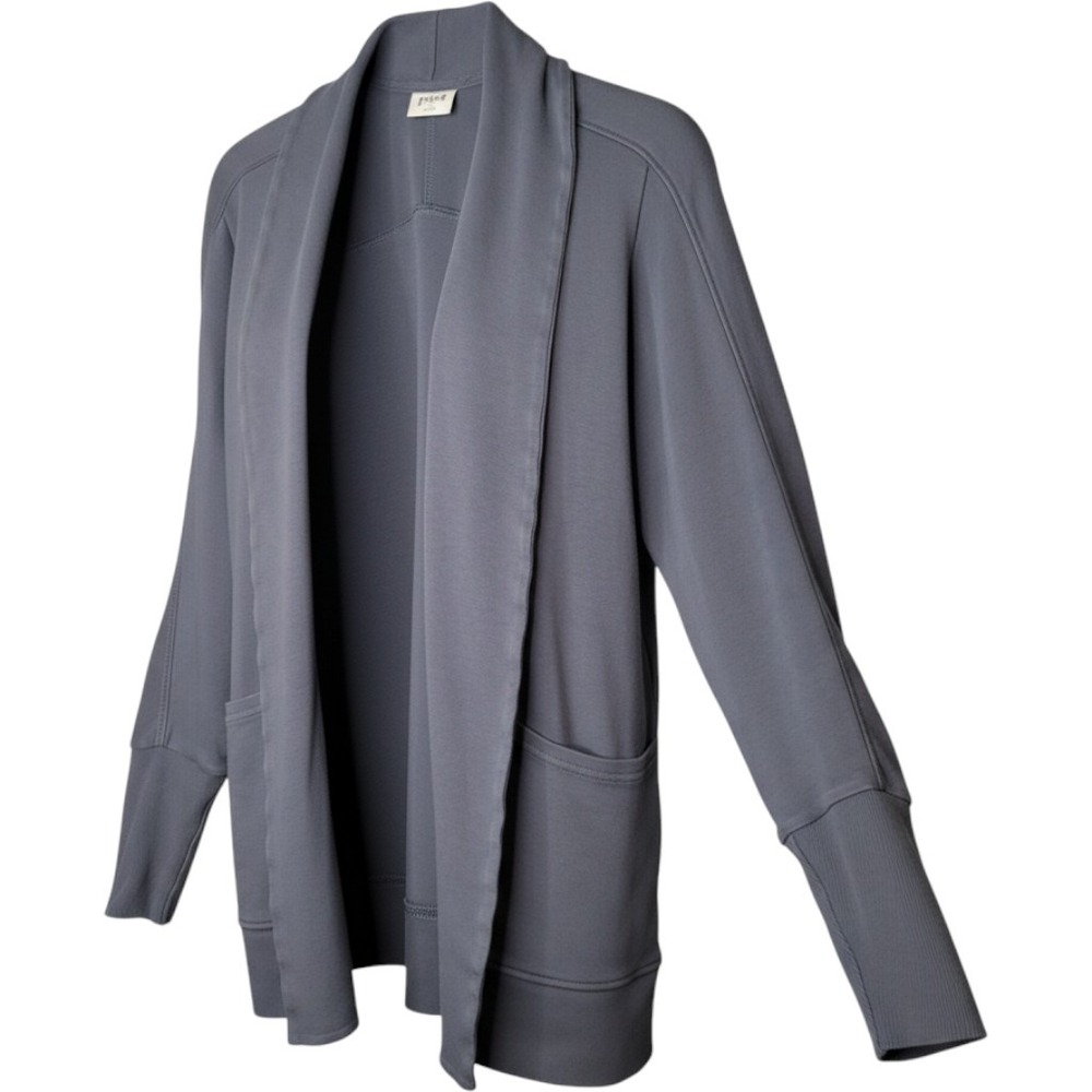 Pact Airplane Cardigan Women's Size S Organic Open Front Gray Steel Blue Travel